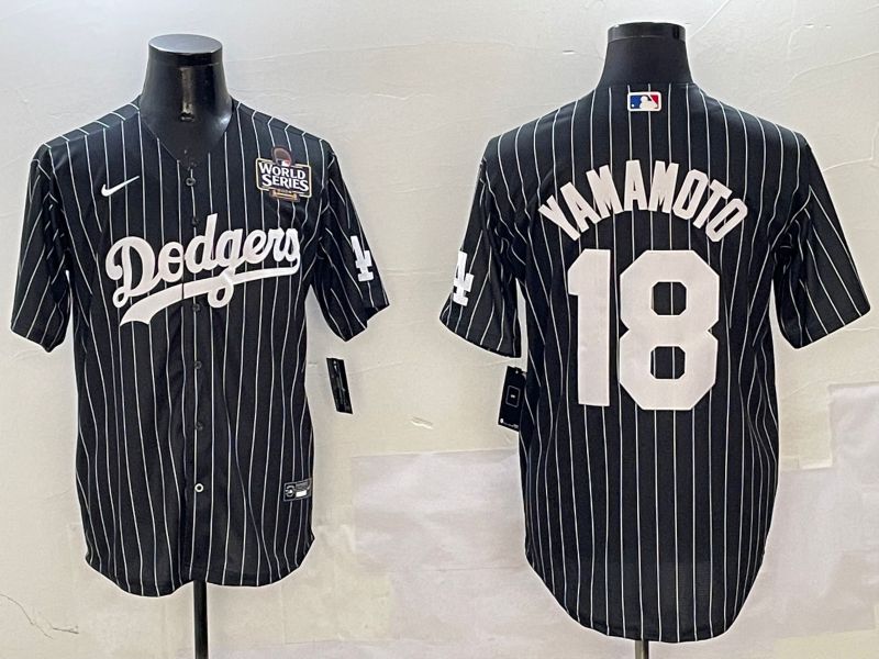 Men Los Angeles Dodgers #18 Yamamoto Black Stripe Jointly Name 2025 Nike MLB Jersey style 8